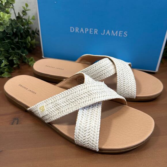 Draper James Women's Alex Raffia White Crossed Strap Sandals Size 9 - Picture 2 of 6